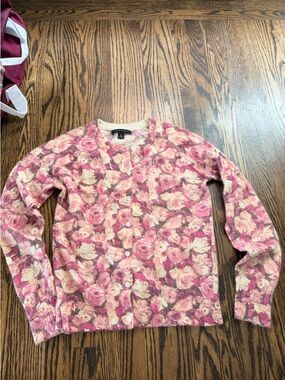 Banana Republic Pink Floral Cardigan wool angora Sweater medium